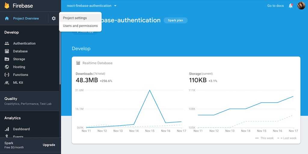 firebase web settings