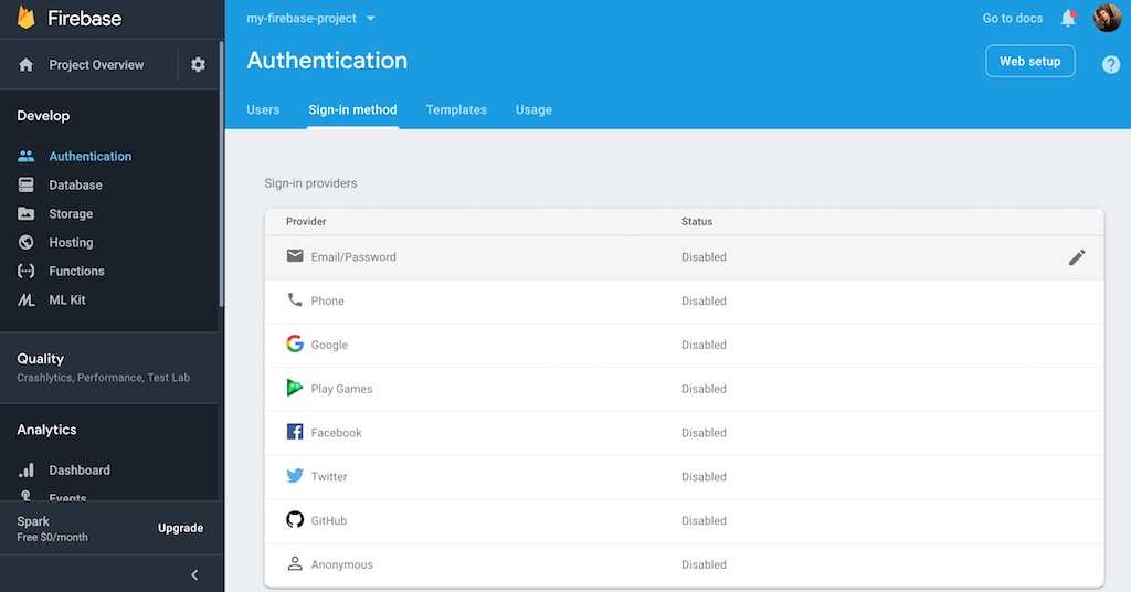 firebase sign in methods