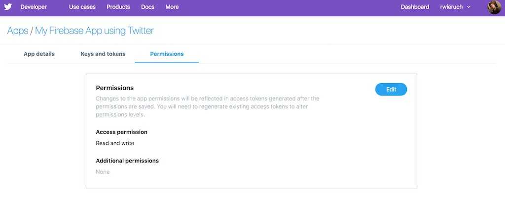 twitter app permissions